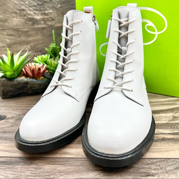 NIB Sam Edelman Nina Lace Up Ankle Combat Boots Bootie White Leather - Picture 4 of 14